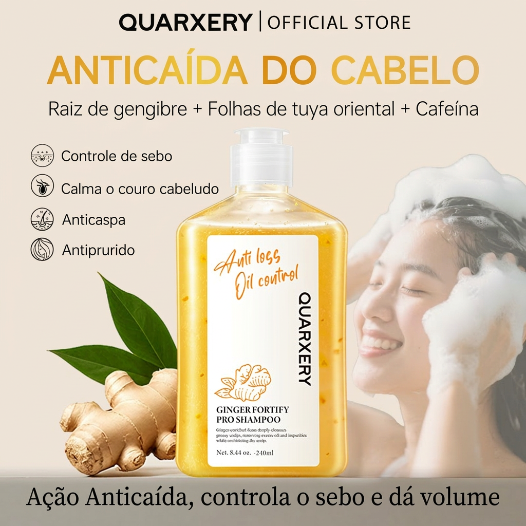 QUARXERY Shampoo Ginger para limpeza profunda, equilíbrio do controle de oleosidade e crescimento capilar