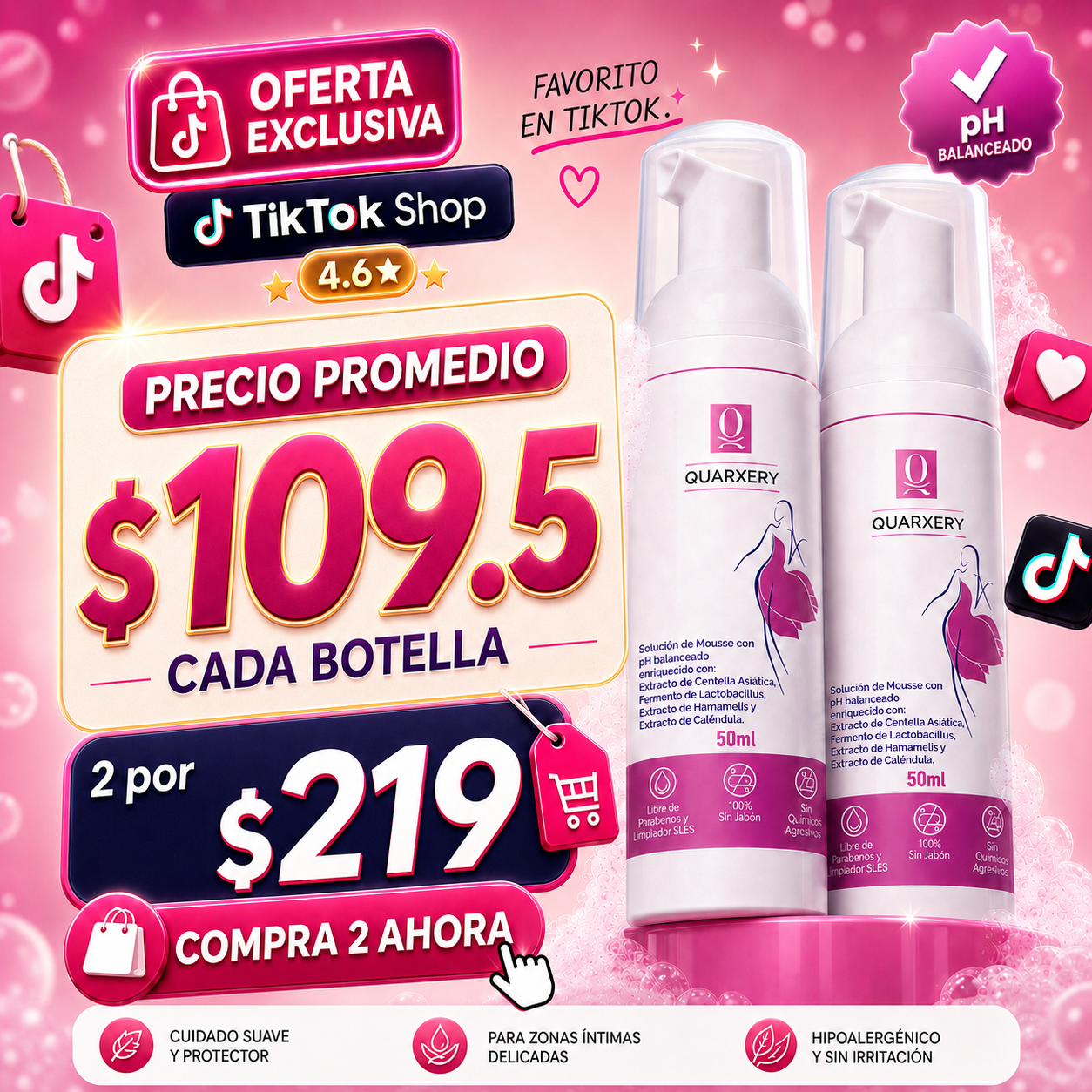 [MX]Quarxery Espuma limpiadora para mujeres 50 ml